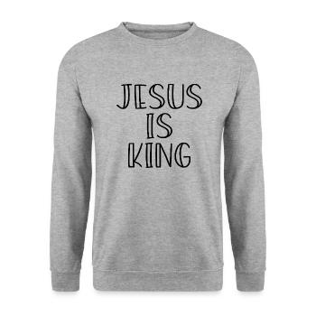 Jesus is King Spruch Geschenk - Unisex Pullover - Weißgrau meliert - Vorne - Alina (178cm) & Michal (187cm)