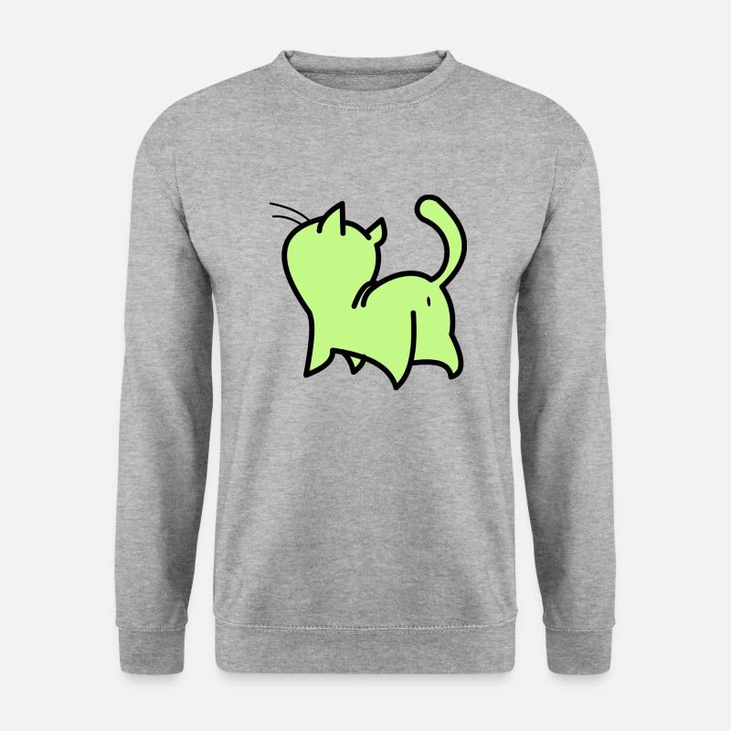katze grün - Unisex Pullover - Weißgrau meliert