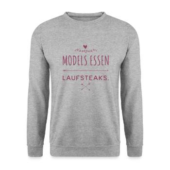 MODELS essen Lauf STEAKS +++ Funny and New Design! - Unisex Pullover - Weißgrau meliert - Vorne - Alina (178cm) & Michal (187cm)