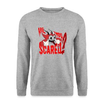 ''Are You Scared'' By Bousso - Unisex Pullover - Weißgrau meliert - Vorne - Alina (178cm) & Michal (187cm)