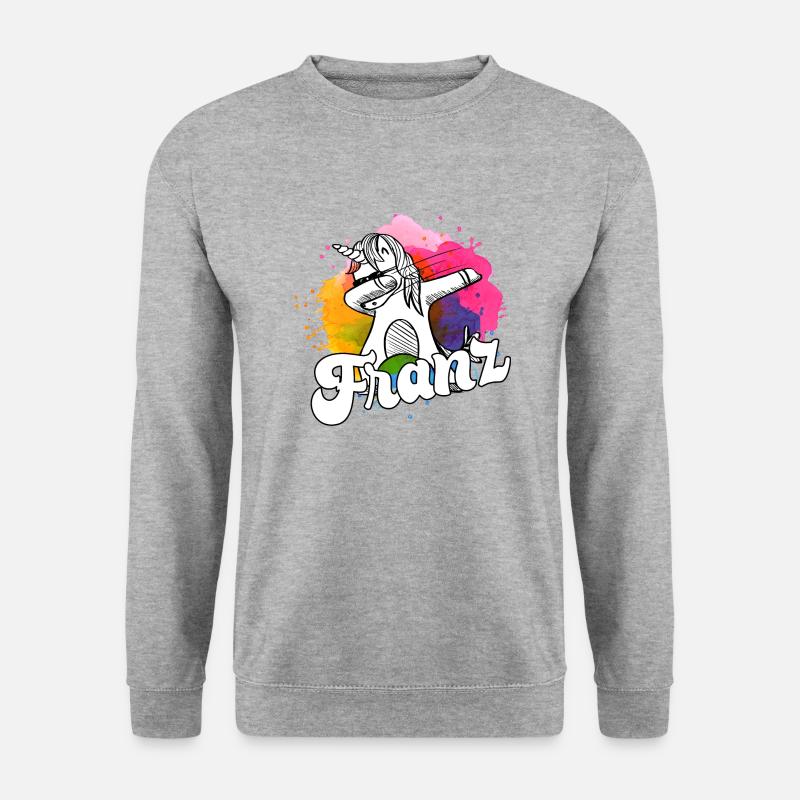 FRANZ - Schöner Jungen Name mit Coolem Einhorn - Unisex Pullover - Weißgrau meliert