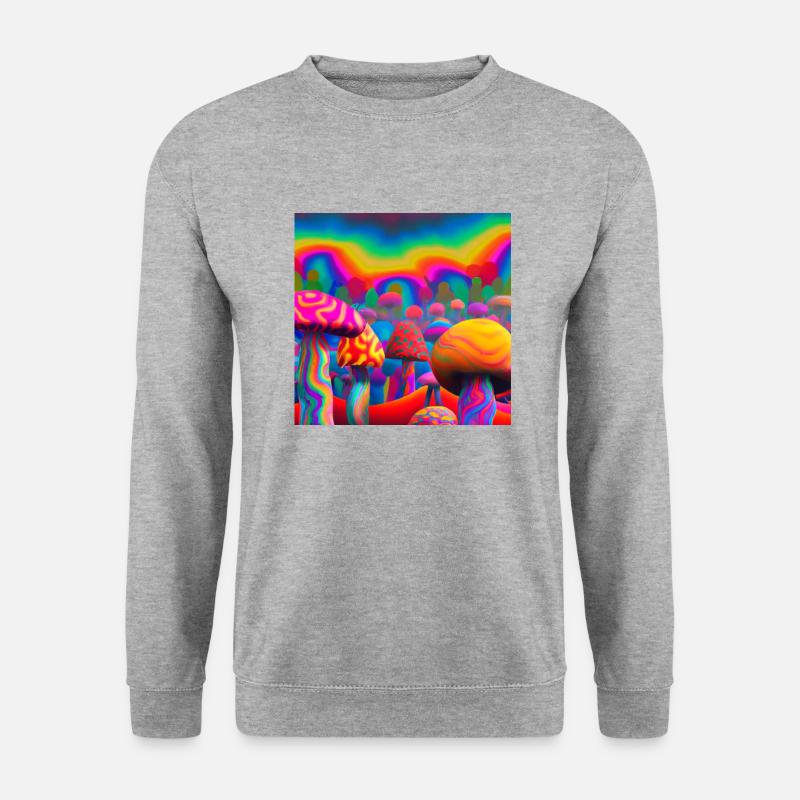 Regenbogenpilzwald - Unisex Pullover - Weißgrau meliert