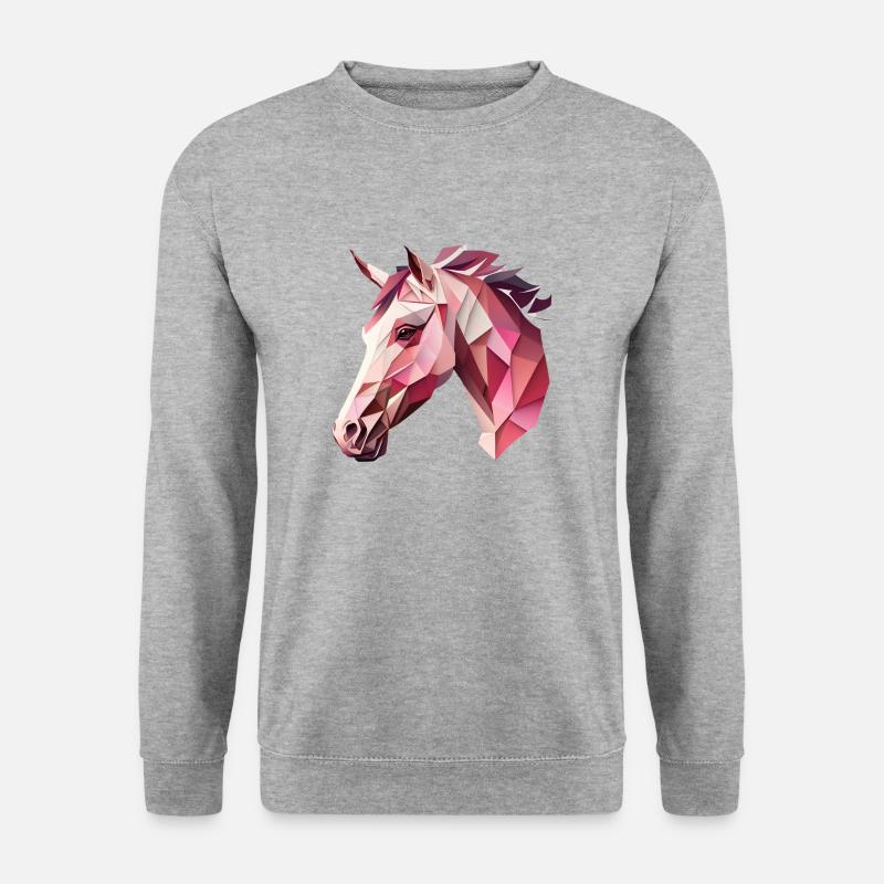 Ein eckiger rosa Pferdekop - Unisex Pullover - Weißgrau meliert