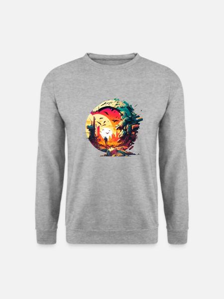 Sci Fi Trostlose Weld mit einem Umherziehenden - Unisex Pullover - Weißgrau meliert