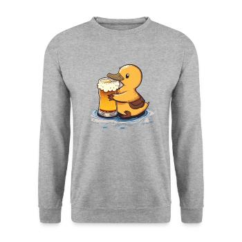 Süßes Entlein mit Bier. Lustiges Bier mit Tier - Unisex Pullover - Weißgrau meliert - Vorne - Alina (178cm) & Michal (187cm)