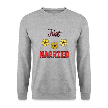 JUST MARRIED. bachelorette party. SAINT VALENTINE. COUPLE - Unisex Sweatshirt - salt & pepper - Front - Alina (178cm) & Michal (187cm)