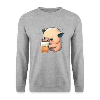 Süsser Schwein trinkt BIer - Unisex Pullover - Weißgrau meliert - Vorne - Alina (178cm) & Michal (187cm)