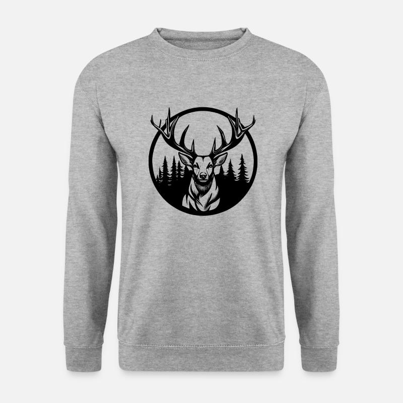 Hirsch im Wald - Unisex Pullover - Weißgrau meliert
