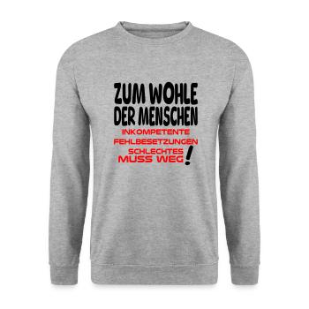 zum Wohle der Menschen II - Unisex Pullover - Weißgrau meliert - Vorne - Alina (178cm) & Michal (187cm)