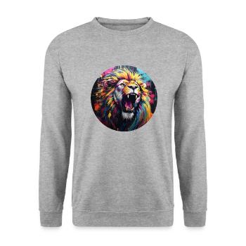 Lion Lion Head Gift Men & Ladies - Unisex Sweatshirt - salt & pepper - Front - Alina (178cm) & Michal (187cm)