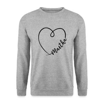 Martha Name Kalligrafie Herz - Unisex Pullover - Weißgrau meliert - Vorne - Alina (178cm) & Michal (187cm)