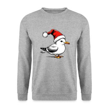 Weihnachts-Möwe mit Mütze - Unisex Pullover - Weißgrau meliert - Vorne - Alina (178cm) & Michal (187cm)