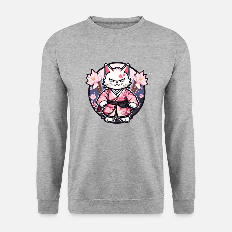 Samurai Cat & Cherry Blossoms #10 - Unisex Sweatshirt - salt & pepper