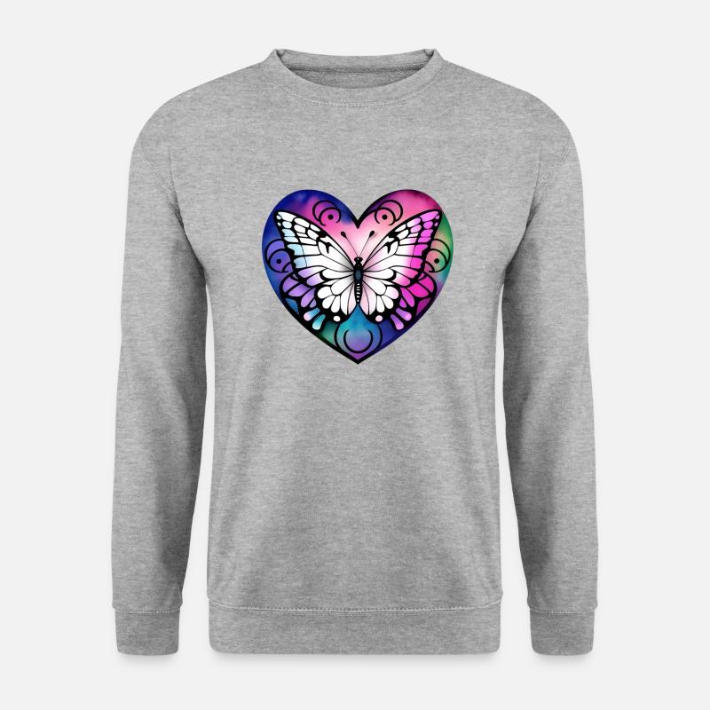 Schmetterling im Herzen - Unisex Pullover - Weißgrau meliert