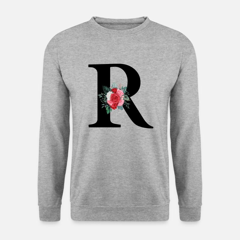 Roter Blumenbuchstabe R - Unisex Pullover - Weißgrau meliert