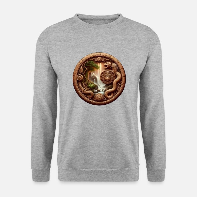 Maya meets China rund - Unisex Pullover - Weißgrau meliert