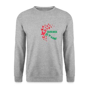 GROSSE SCHWESTER, ICH LIEBE DICH - Unisex Pullover - Weißgrau meliert - Vorne - Alina (178cm) & Michal (187cm)