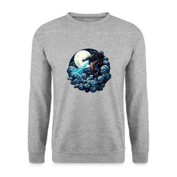 Mystischer Drache, der Wasser im Mondlicht spuckt - Unisex Pullover - Weißgrau meliert - Vorne - Alina (178cm) & Michal (187cm)