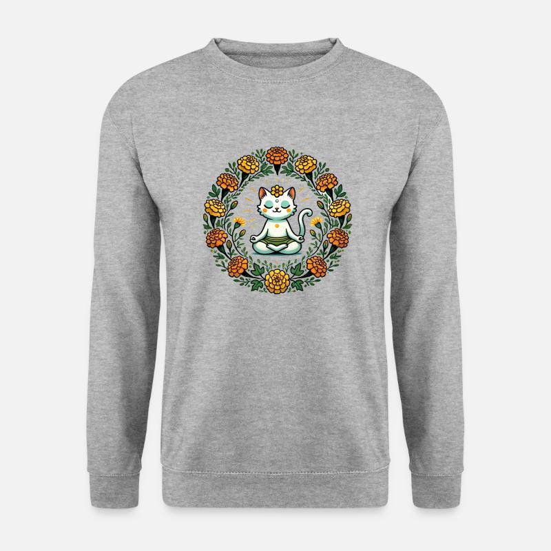 Zen-Kätzchen Katze - Unisex Pullover - Weißgrau meliert