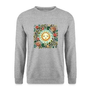 Rosen-Sonnenschein - Unisex Pullover - Weißgrau meliert - Vorne - Alina (178cm) & Michal (187cm)