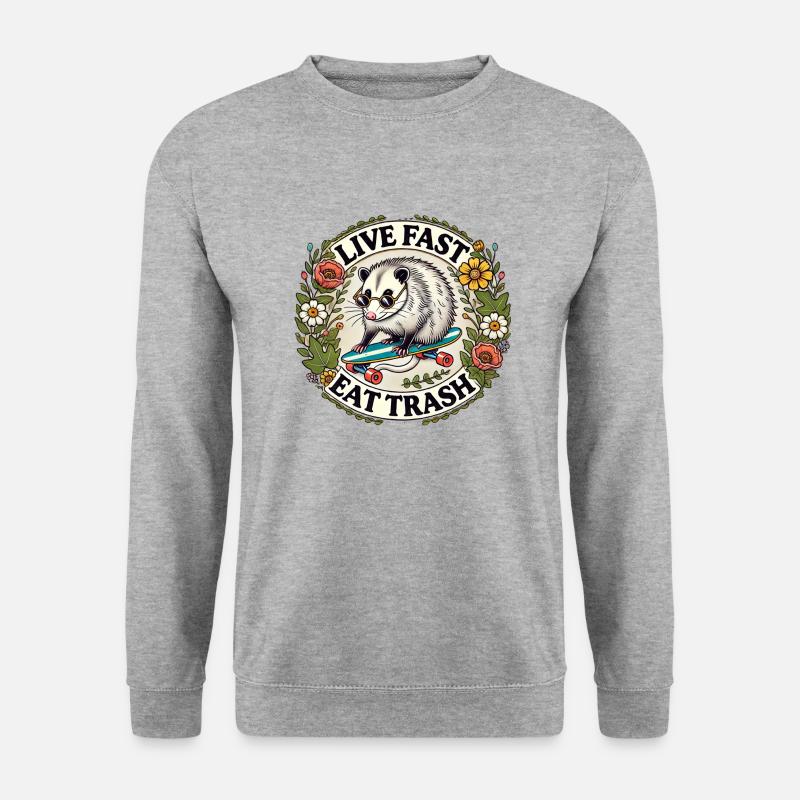 Trash Possum essen - Unisex Pullover - Weißgrau meliert
