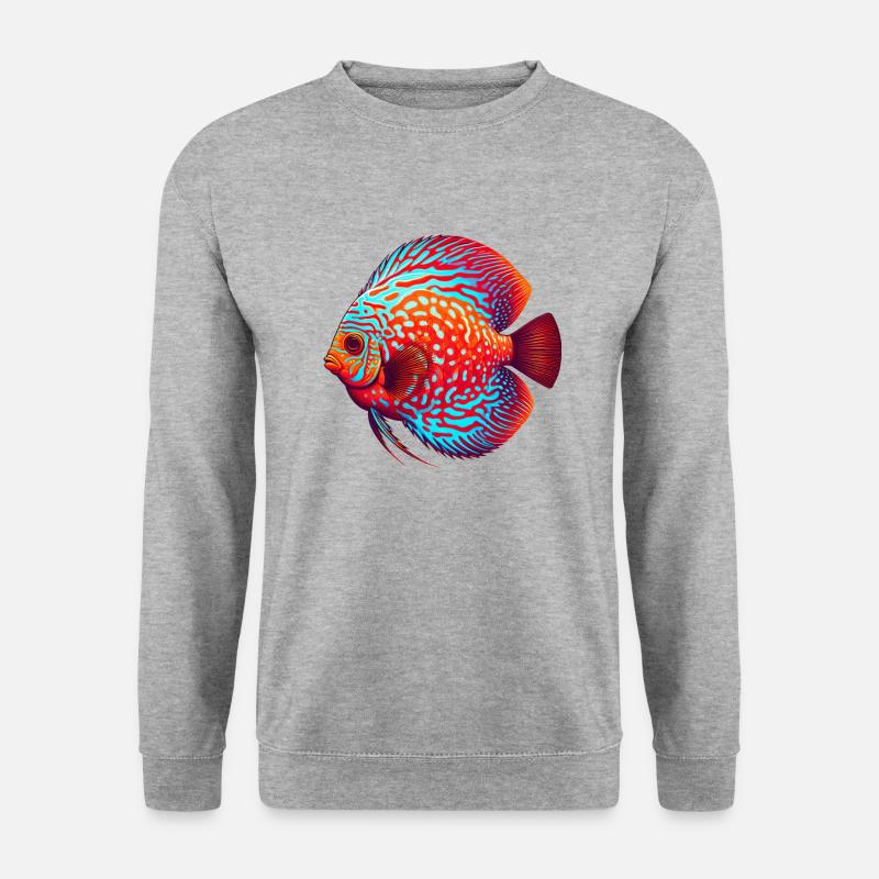 Diskusbuntbarsch rot und blau - Unisex Pullover - Weißgrau meliert
