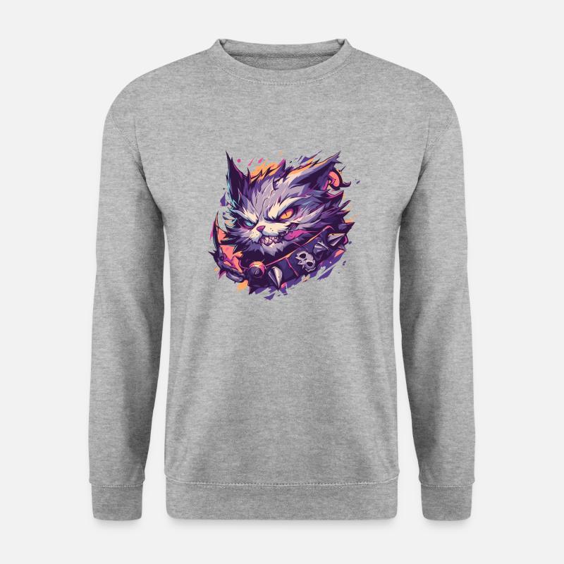 Bedrohliche Katze - Unisex Pullover - Weißgrau meliert