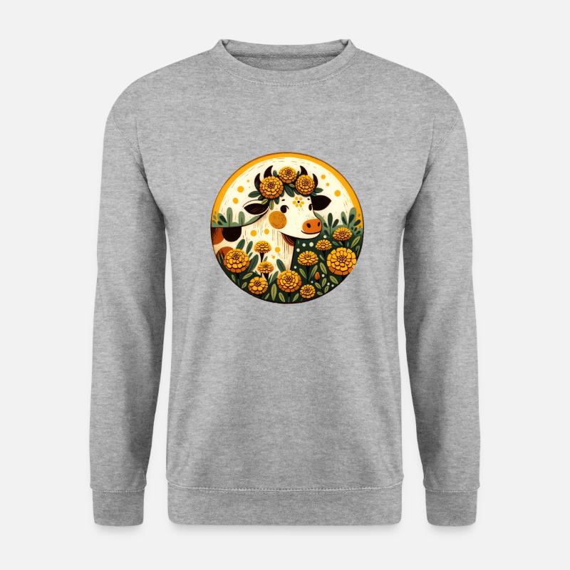 Ringelblume Kuh - Unisex Pullover - Weißgrau meliert