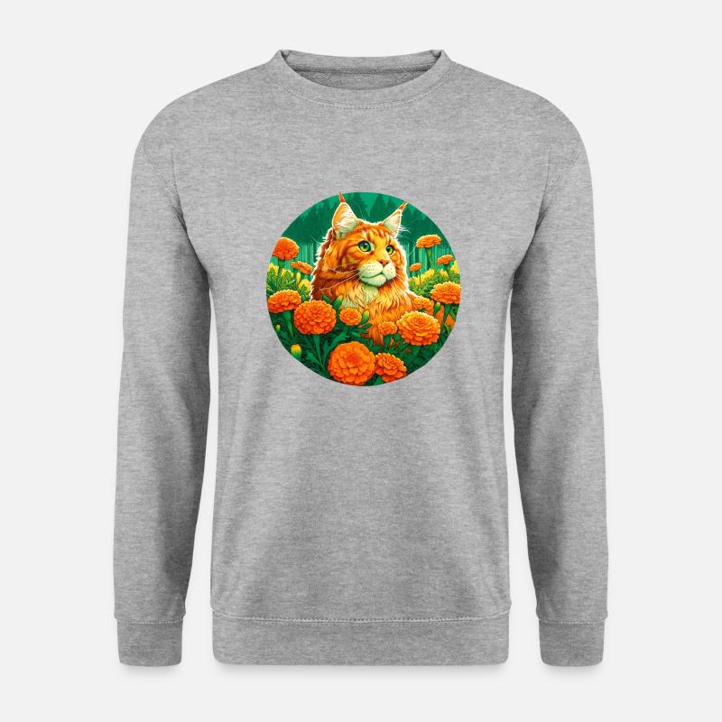 Ingwer Mainecoon Katze - Unisex Pullover - Weißgrau meliert