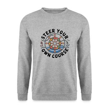 Boat Captian Shirt Steer Your Own Course - Unisex Pullover - Weißgrau meliert - Vorne - Alina (178cm) & Michal (187cm)