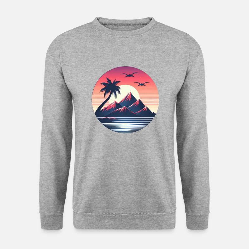 Retro Insel Sonnenuntergang - Unisex Pullover - Weißgrau meliert