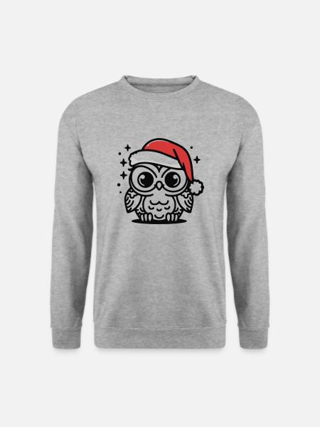 Süße Eule weihnachtlich - Unisex Pullover - Weißgrau meliert