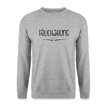 WELL DONE. CONGRATULATIONS. BIRTH. ANNIVERSARY. FERRY - Unisex Sweatshirt - salt & pepper - Front - Alina (178cm) & Michal (187cm)