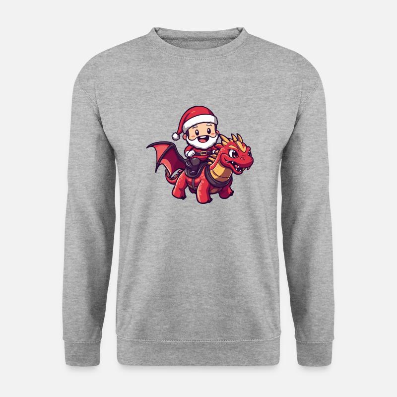 Drache Weihnachtsmann Cartoon - Unisex Pullover - Weißgrau meliert
