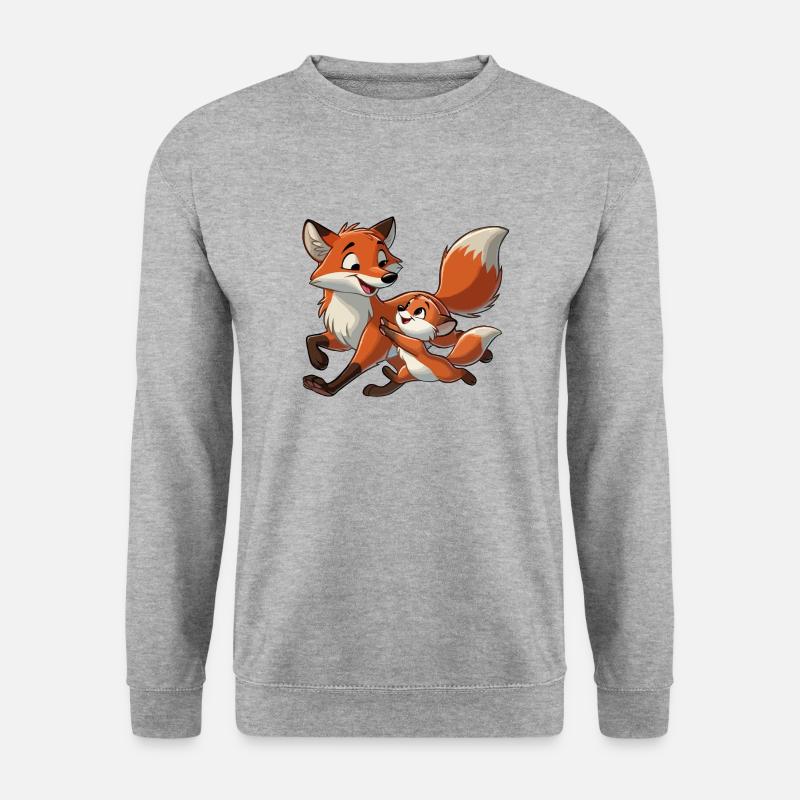 Fuchs mit herumtollendem Kind - Unisex Pullover - Weißgrau meliert