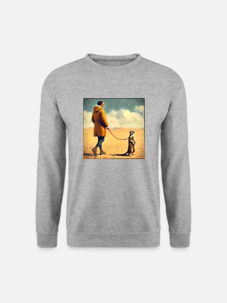 Spaziergang mit Erdmännchen - Unisex Pullover - Weißgrau meliert