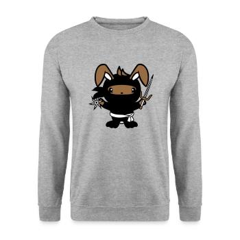 Hase Ninja Stern Kämpfer Japanischer Assassine - Unisex Pullover - Weißgrau meliert - Vorne - Alina (178cm) & Michal (187cm)