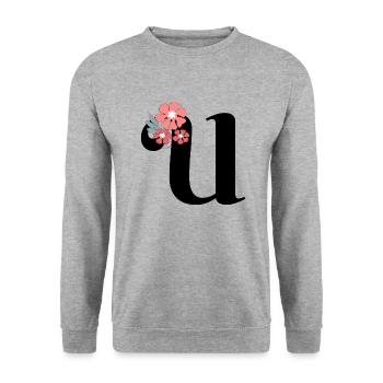 Lettre u fleurs minimalistes - Sweat-shirt Unisexe - gris chiné - Devant - Alina (178cm) & Michal (187cm)