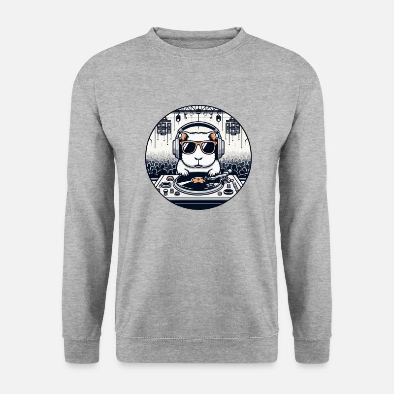 DJ Guinea Pig auf einer Techno-Party 🐹🎧🔥 - Unisex Pullover - Weißgrau meliert