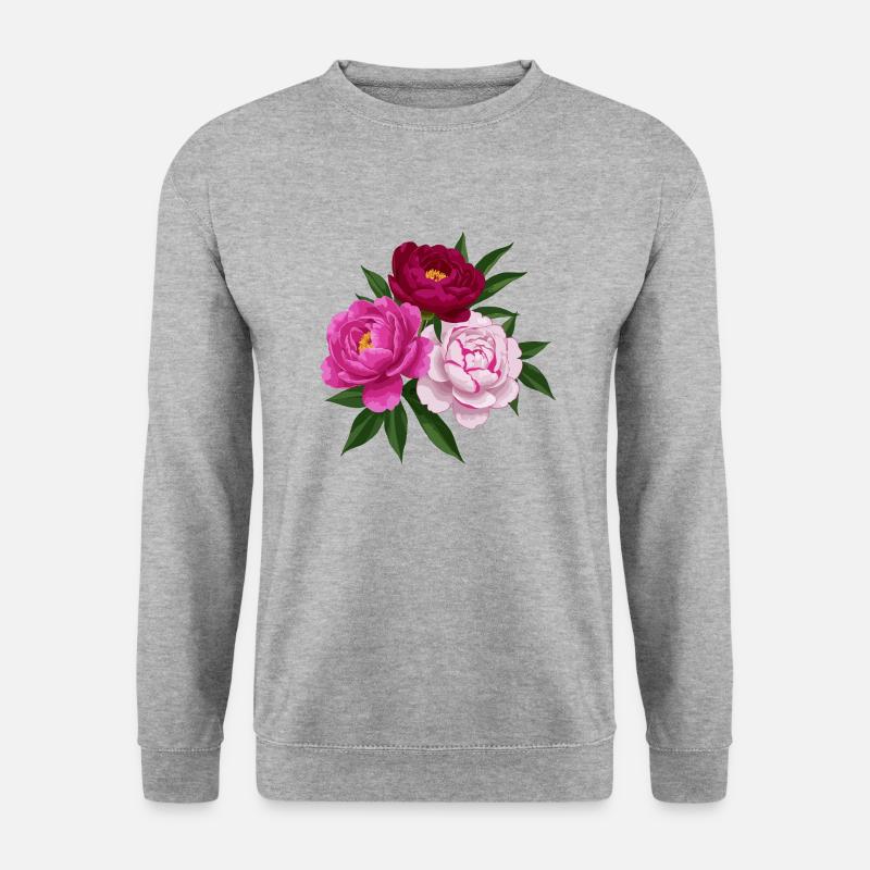 Pfingstrose, Rosa, Weiß und Rot - Unisex Pullover - Weißgrau meliert