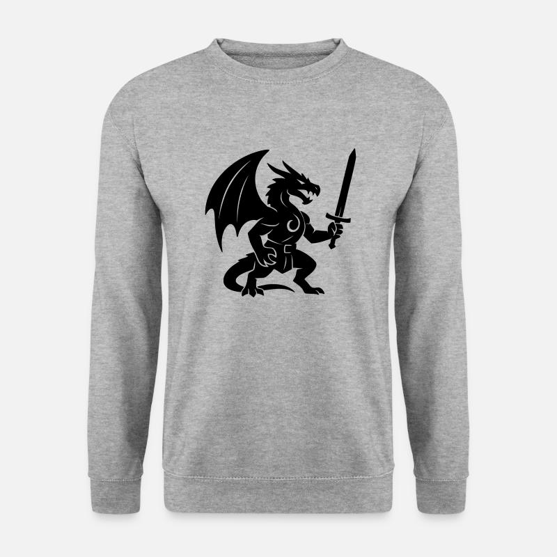 Drachenkämpfer (schwarz) - Unisex Pullover - Weißgrau meliert
