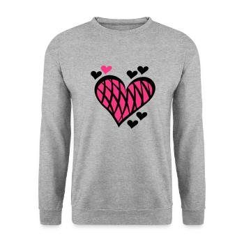 Herz Motiv - Unisex Pullover - Weißgrau meliert - Vorne - Alina (178cm) & Michal (187cm)