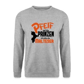 Hundeshirt: Ich nehm den Malteser - Unisex Pullover - Weißgrau meliert - Vorne - Alina (178cm) & Michal (187cm)
