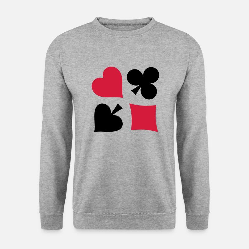 Herz Karo Kreuz Piek Poker Skat Karten - Unisex Pullover - Weißgrau meliert