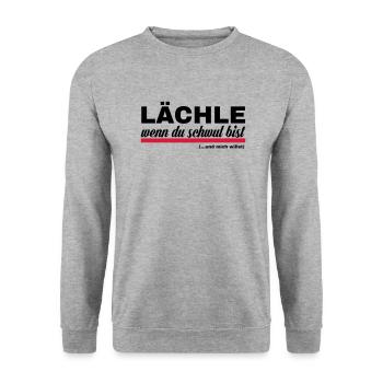Lächle, wenn Du schwul bist! ...und mich willst - Unisex Pullover - Weißgrau meliert - Vorne - Alina (178cm) & Michal (187cm)