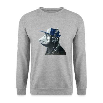 Affe Graffiti von Custom - Unisex Pullover - Weißgrau meliert - Vorne - Alina (178cm) & Michal (187cm)