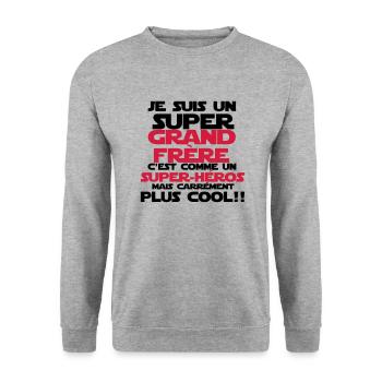 c'est comme un super-héros(grand frère)nouveau - Sweat-shirt Unisexe - gris chiné - Devant - Alina (178cm) & Michal (187cm)