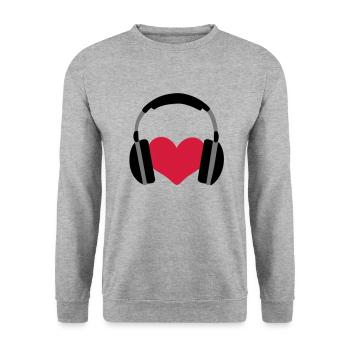 Liebe Musik Herz Kopfhörer - Unisex Pullover - Weißgrau meliert - Vorne - Alina (178cm) & Michal (187cm)