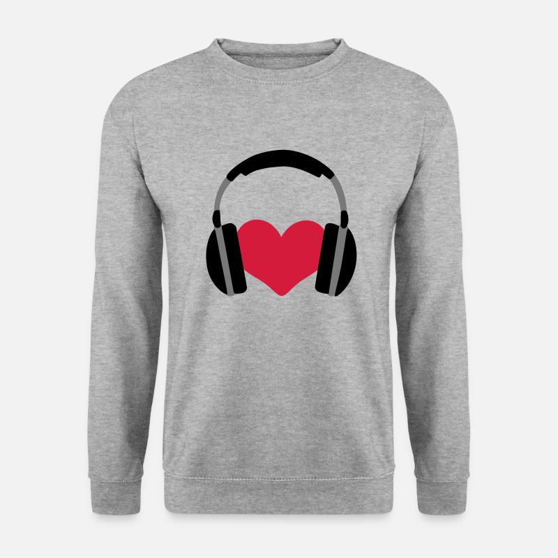 Liebe Musik Herz Kopfhörer - Unisex Pullover - Weißgrau meliert