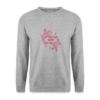 Koi Neon Karpfen - Unisex Pullover - Weißgrau meliert - Vorne - Alina (178cm) & Michal (187cm)